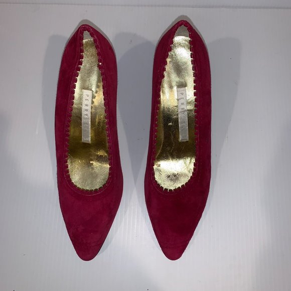 Perry Ellis Red 3 Inch Suede Heels Size 7 - Picture 3 of 5